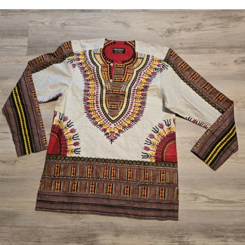 Dashiki Shirt Top Plus African Tribal Men Women Ivory Red